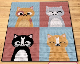Crochet Cat Pattern, Black Cat Crochet Blanket Pattern, Crochet Cat Afghan, Crochet Graphgan Pattern, Crochet Animal Pattern, Crochet Tabby