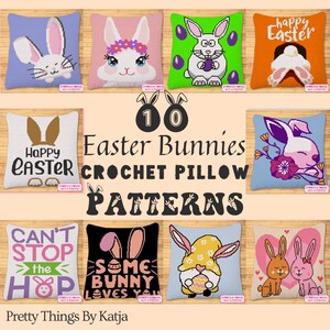 Patrón de almohada de crochet, patrones de fundas de cojín de crochet, funda de almohada de crochet, linda almohada de crochet, patrón de conejito de crochet