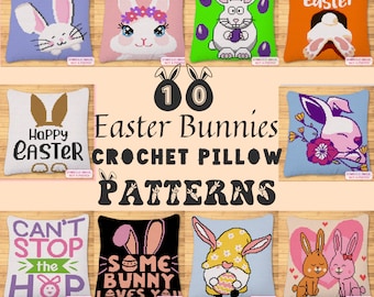 Easter Crochet, Crochet Pillow Pattern, Crochet Cushion Cover Patterns, Crochet Pillow Cover, Cute Crochet Pillow, Crochet Bunny Pattern