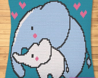 Crochet Elephant Pattern - Tapestry Crochet Pillow Pattern with Written Instructions, Crochet Graphgan Pattern, Crochet Pillow Cover