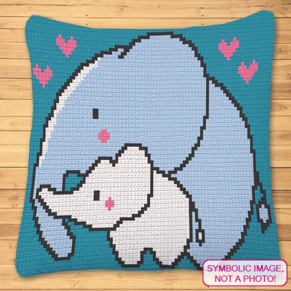 Crochet Elephant Pattern Tapestry Crochet Pillow Pattern With Written Instructions Crochet Graphgan Pattern Crochet Pillow Cover Etsy Canada