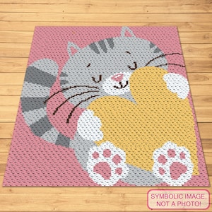 Crochet Kitty Pattern - C2C Crochet Blanket Pattern, C2C Afghan Pattern, Cute Crochet Cat Pattern, Crochet Graphghan Pattern, Crochet Heart