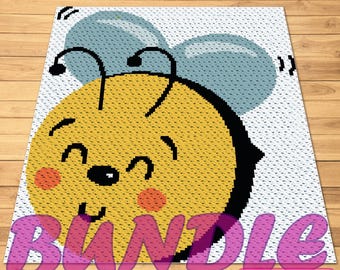 Bumblebee Crochet Pattern BUNDLE, C2C Crochet Pattern, Crochet Pillow Pattern, Crochet Animal Pattern, Spring Crochet Afghan Patterns