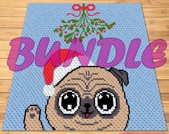 Crochet Dog Pattern BUNDLE, C2C Christmas Afghan, Crochet Pillow Pattern - Both with Written Instructions, Corner to Corner Pattern