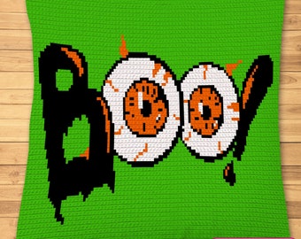 Halloween Crochet Pattern, Crochet Eyeball, Crochet Pillow Pattern, Tapestry Crochet Blanket, Scary Crochet Pattern, Single Crochet Graphgan