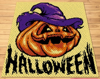 C2C Motivo zucca di Halloween all'uncinetto, Motivo afgano all'uncinetto C2C, Motivo grafico all'uncinetto con istruzioni scritte, da angolo ad angolo