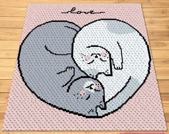 Crochet Cat Pattern - C2C Cat Pattern, Cat Crochet Blanket Pattern, Crochet Graphgan Pattern, Crochet Animal Pattern, Crochet Love