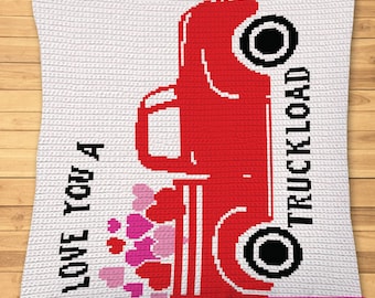 Crochet Truck Pattern, Crochet Vehicle Pattern, Crochet Love Pattern, SC Crochet Blanket, Crochet Heart Pillow, Cute Crochet Pillow