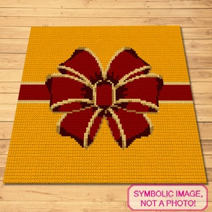 May include: A red bow with gold trim on a yellow background. The bow is tied with a red ribbon.