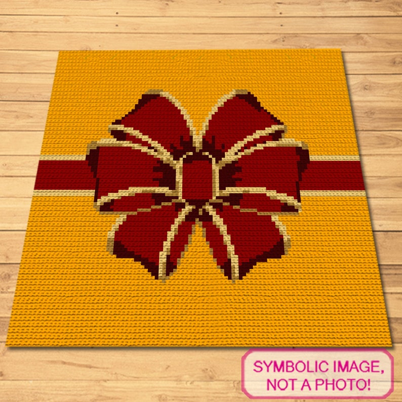 May include: A red bow with gold trim on a yellow background. The bow is tied with a red ribbon.