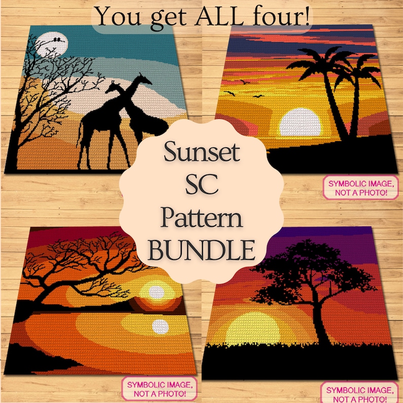 Crochet Sunset Pattern BUNDLE, Crochet Landscape Pattern, SC Crochet ...