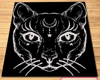 Crochet Black Cat, Crochet Cat Pattern, Cat Crochet Blanket Pattern, Crochet Witches Cat, Crochet Graphgan Pattern, Crochet Animal Pattern