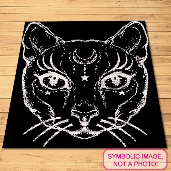 Crochet Black Cat, Crochet Cat Pattern, Cat Crochet Blanket Pattern, Crochet Witches Cat, Crochet Graphgan Pattern, Crochet Animal Pattern