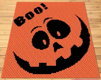 Modello C2C per zucca di Halloween all'uncinetto, modello per coperta all'uncinetto C2C, modello grafico all'uncinetto con istruzioni scritte