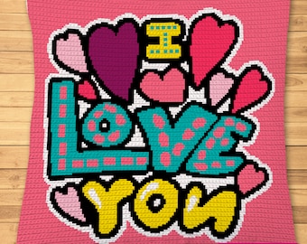 Crochet Love, Crochet Wedding Blanket Pattern, Crochet Cushion Cover, Crochet Valentine Pattern, Crochet Graphgan Pattern, Crochet Quote