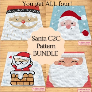 Christmas Crochet Bundle, Crochet Santa Pattern, Corner to Corner Crochet Blanket Pattern, C2C Christmas Crochet Afghan Patterns