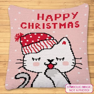 Christmas Crochet Patterns - Cat Crochet Pattern, Crochet Cat Pillow - Crochet Animal Blanket, Crochet Graphgan Pattern, SC Crochet Pattern
