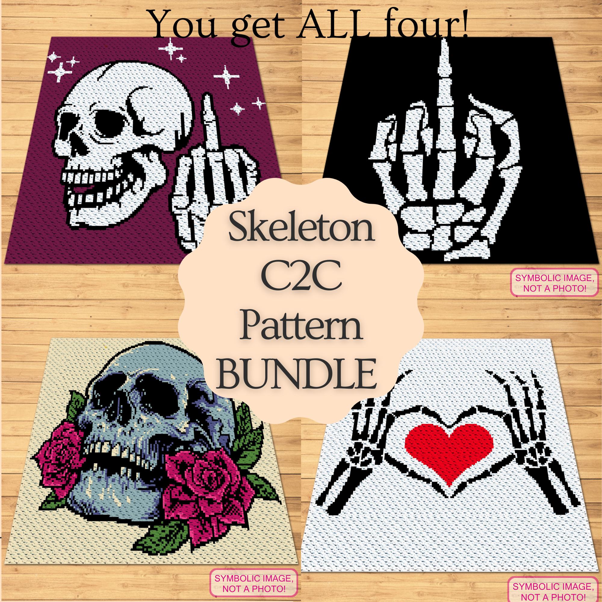 Crochet Skeleton Pattern BUNDLE, Rude Crochet Pattern, Corner to Corner ...