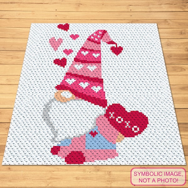 Crochet Gnome Pattern, C2C Crochet Blanket Pattern, Corner to Corner Crochet Valentines Day Pattern, Crochet Heart Pattern, Crochet Love