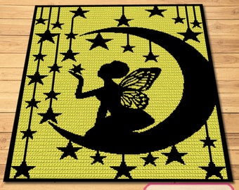 Crochet Fairy Pattern - SC Crochet Blanket Pattern - Crochet Moon Pattern, Crochet Stars, Crochet Graphghan, Crochet Butterfly Pattern
