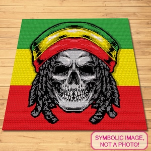 Halloween Crochet Pattern - Crochet Rasta - Tapestry Crochet Blanket Pattern with Written Instructions, Crochet Skull Pattern, Crochet Graph