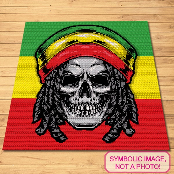 Halloween Crochet Pattern - Crochet Rasta - Tapestry Crochet Blanket Pattern with Written Instructions, Crochet Skull Pattern, Crochet Graph