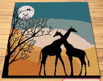 Crochet Landscape - Tapestry Crochet Blanket Pattern - Summer Crochet Pattern, Crochet Nature, Crochet Graphghan, Crochet Giraffe Pattern