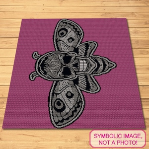 Crochet Skull Pattern, Crochet Moth Pattern, Crochet Bug Pattern, Halloween Crochet Blanket - SC Crochet Pattern with Written Instructions