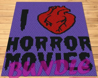 Crochet Horror Pattern BUNDLE - C2C Crochet Afghan Pattern, Crochet Pillow Pattern, Halloween Graphghan Pattern, Creepy Crochet Pattern