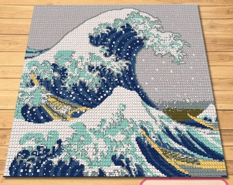 Tapestry Crochet Blanket Pattern, Crochet Wave Pattern, SC Crochet Pattern, Crochet Art Pattern, Crochet Painting, Crochet Sea Pattern