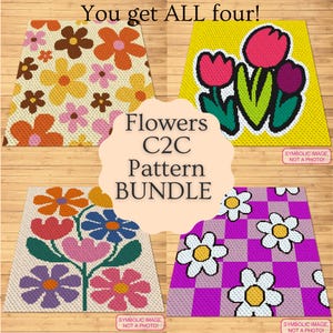 Flowers C2C Crochet Pattern Bundle – 4 Floral Blanket Patterns with Written Instructions