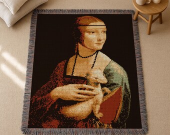 Crochet Painting Pattern Lady With an Ermine - Tapestry Crochet Blanket Pattern with Written Instructions, Crochet Art Pattern