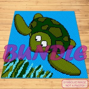 Crochet Turtle Pattern BUNDLE, C2C Crochet Blanket Pattern, Crochet Pillow Pattern, Crochet Animal Blanket, Crochet Graph Pattern