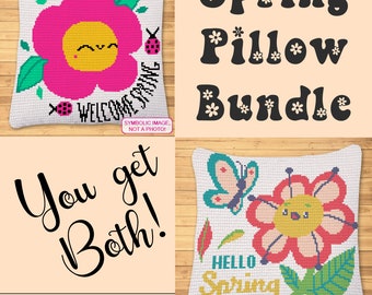 Crochet Flower Pattern BUNDLE , Crochet Pillow Pattern with Written Instructions, Spring Crochet Pattern, Graphghan, Cute Crochet Pattern