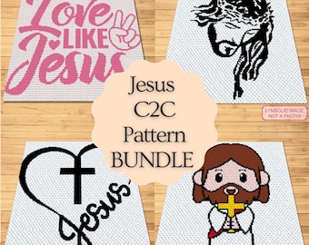 Crochet Jesus Pattern BUNDLE, Religious Crochet Pattern,  Corner to Corner Crochet Blanket, C2C Crochet Afghan Patterns, Christian Crochet