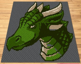 Crochet Dragon Pattern - C2C Crochet Blanket Pattern, Crochet Graphghan Pattern, Mythological Pattern, Mystical Pattern