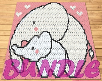 Crochet Baby Elephant - C2C Elephant Blanket Pattern and Crochet Pillow Pattern. You get Both with Written Instructions.