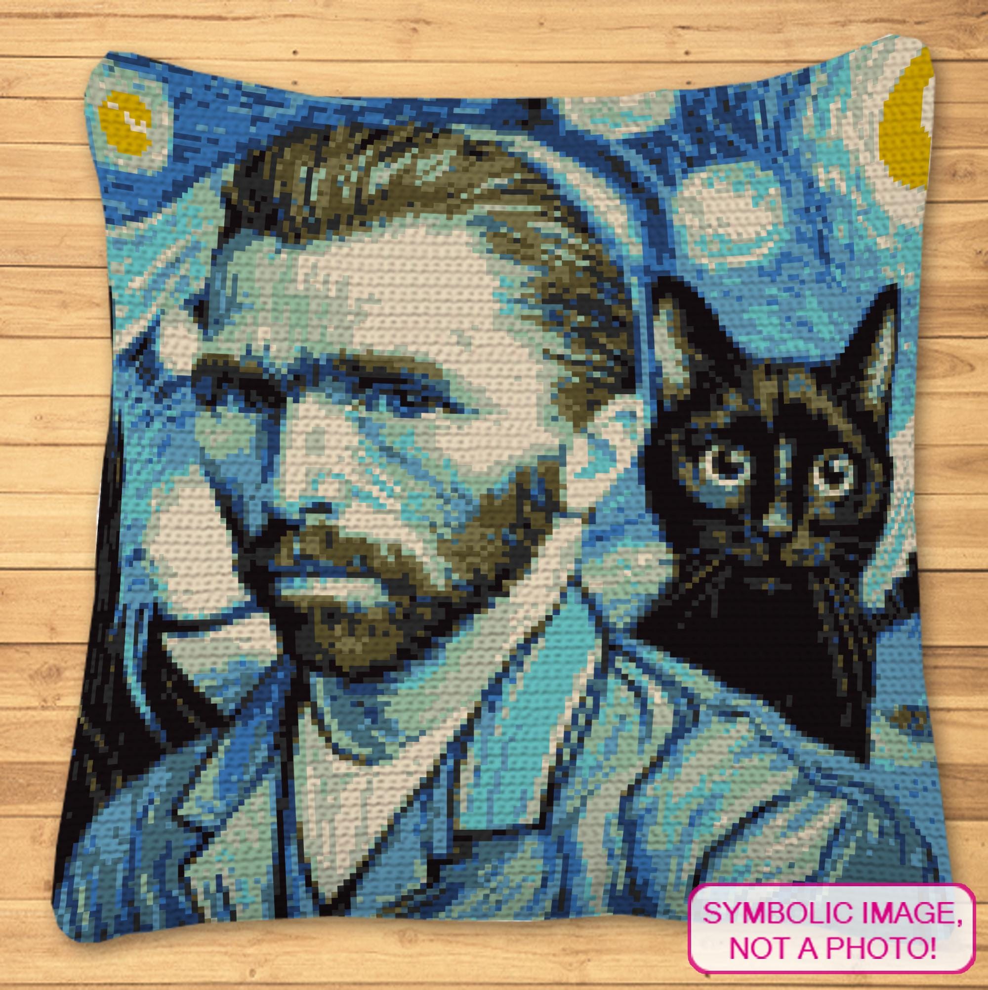 Crochet Cat Pattern, Crochet Van Gogh Pattern, Tapestry Crochet Pattern ...
