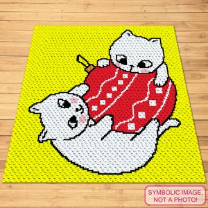 C2C Christmas Crochet Patterns - C2C Cat Crochet Pattern, Christmas Blanket Pattern - Winter Crochet Pattern with Written Instructions