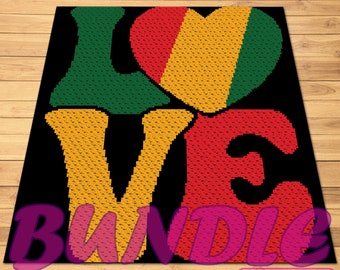 Crochet BUNDLE: C2C Crochet Blanket Pattern, Crochet Pillow Pattern, African Crochet Pattern, Crochet Rasta Pattern, Crochet Regeae Pattern