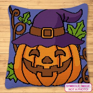 Halloween Kürbis Häkelanleitung, Tapisserie Häkeldecke, Häkelkissen-Muster, Graphgan-Muster, Häkel-Hexe