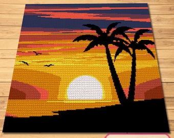 Crochet Landscape - Tapestry Crochet Blanket Pattern - Summer Crochet Pattern, Crochet Nature, Crochet Graph with Written Instructions