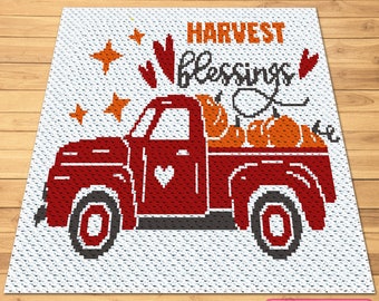 C2C Thanksgiving Crochet Pattern, Crochet Truck Blanket Pattern, C2C Fall Crochet Blanket, C2C Crochet Graphgan Pattern