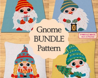 Christmas Crochet Bundle, Crochet Gnome Pattern, Tapestry Crochet Blanket Pattern, Christmas Crochet Pillow Pattern