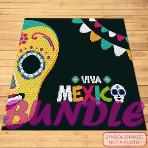 Mexico Crochet - Crochet BUNDLE - C2C Blanket Pattern, Tapestry Crochet Blanket and Pillow Pattern, Crochet Dia De Los Muertos