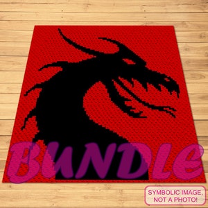 Crochet Dragon Pattern BUNDLE - C2C Crochet Blanket Pattern, Crochet Pillow Pattern, Crochet Graphgan Pattern, Mythological Pattern