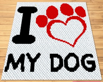 C2C Crochet Blanket Pattern, Corner to Corner Afghan Pattern, C2C Graphgan Pattern, Crochet Dog Pattern, I Love My Dog