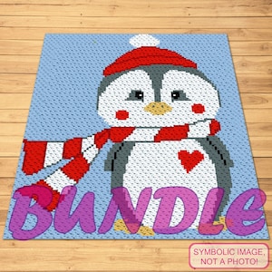 Crochet Penguin Pattern BUNDLE, C2C Christmas Afghan, Crochet Pillow Pattern - Both with Written Instructions, Corner to Corner Pattern