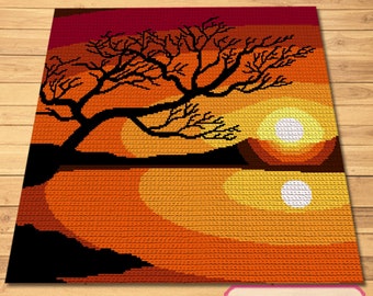 Crochet Landscape - This is a Tapestry Crochet Blanket. This Summer Crochet Pattern includes Graph and Written Instructions.