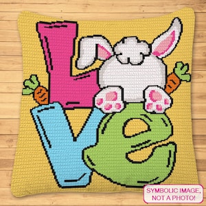Easter Crochet Pattern, Crochet Bunny Pattern, Easter Decor, Crochet Graph, Crochet Pillow Pattern, Tapestry Crochet Pattern, Funny Crochet
